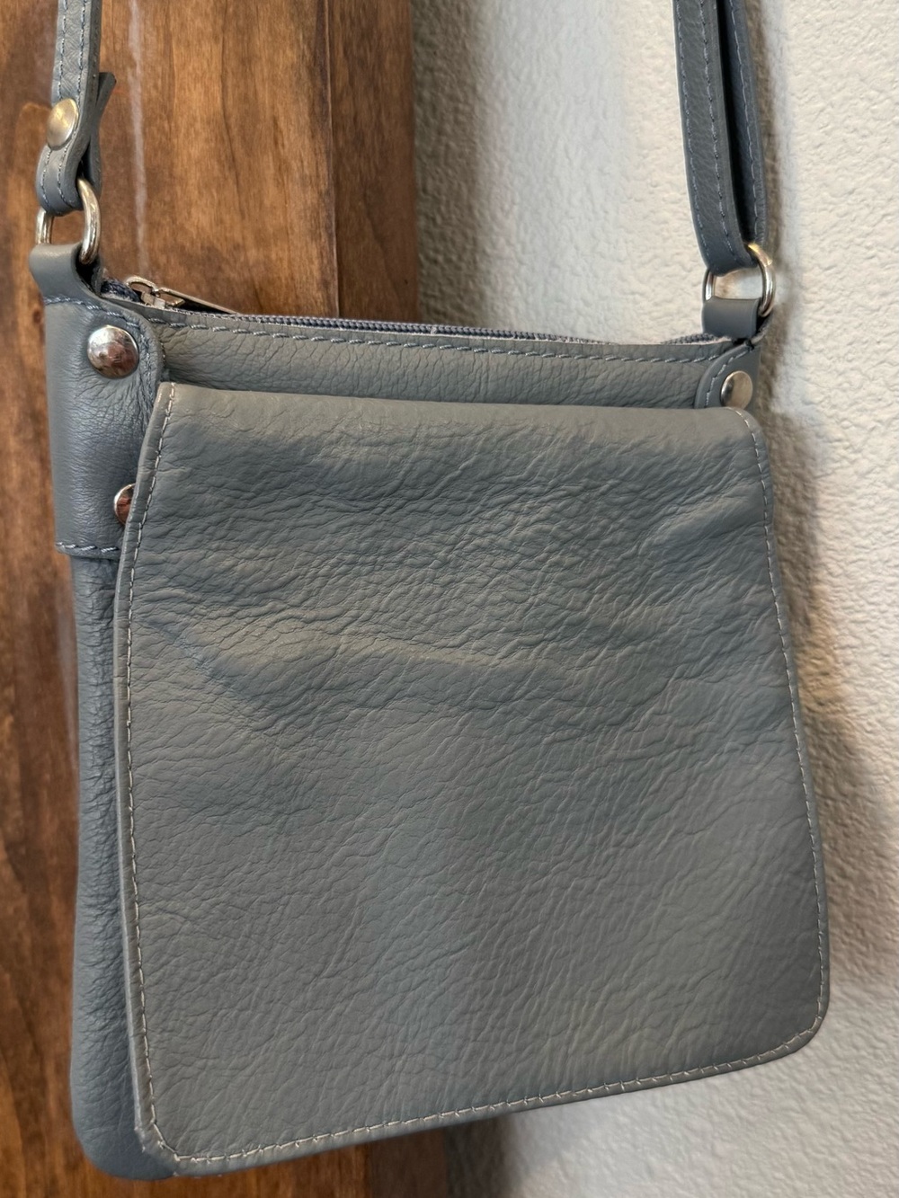 Genuine Leather Sleek Steel Blue Women's Crossbody Bag